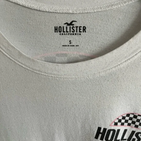Hollister Women’s Small White Long Sleeve T Shirt With Black Checkered Patterns - Picture 4 of 4